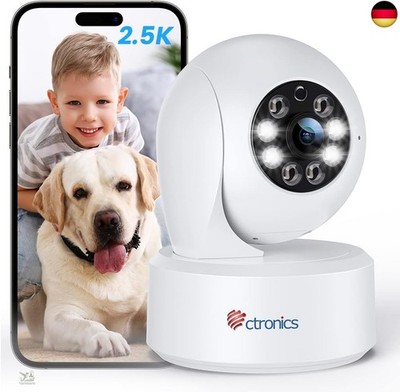 Ctronics 2,5K 4MP Überwachungskamera Innen, 2,4/5GHz WLAN Kamera Indoor mit 