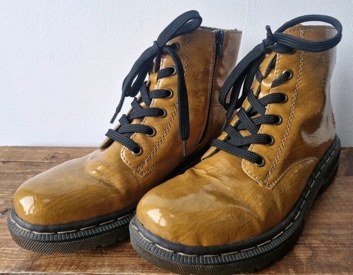 Rieker Senf Lackleder Stiefel Damen Größe UK 7 Fleece gefüttert - EU 40