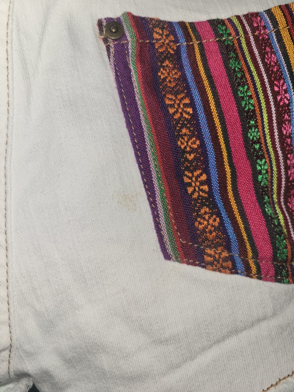 Boho Patchwork Multi-color White Jean Shorts Sz. … - image 4