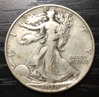 Key 1938-D Walking Liberty Silver Half Dollar F-VF. Problem Free! STC! J113