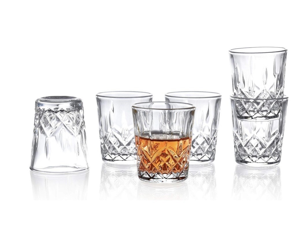 Carved Patterns Shot Glasses, 1.7 OZ, Set of 6, Clear