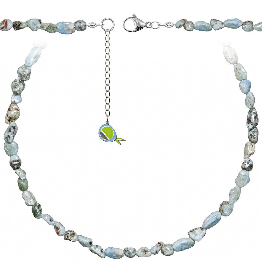 Collier en larimar bleu ciel perles roulées 43 cm idéal pour sublimer une tenue d'été