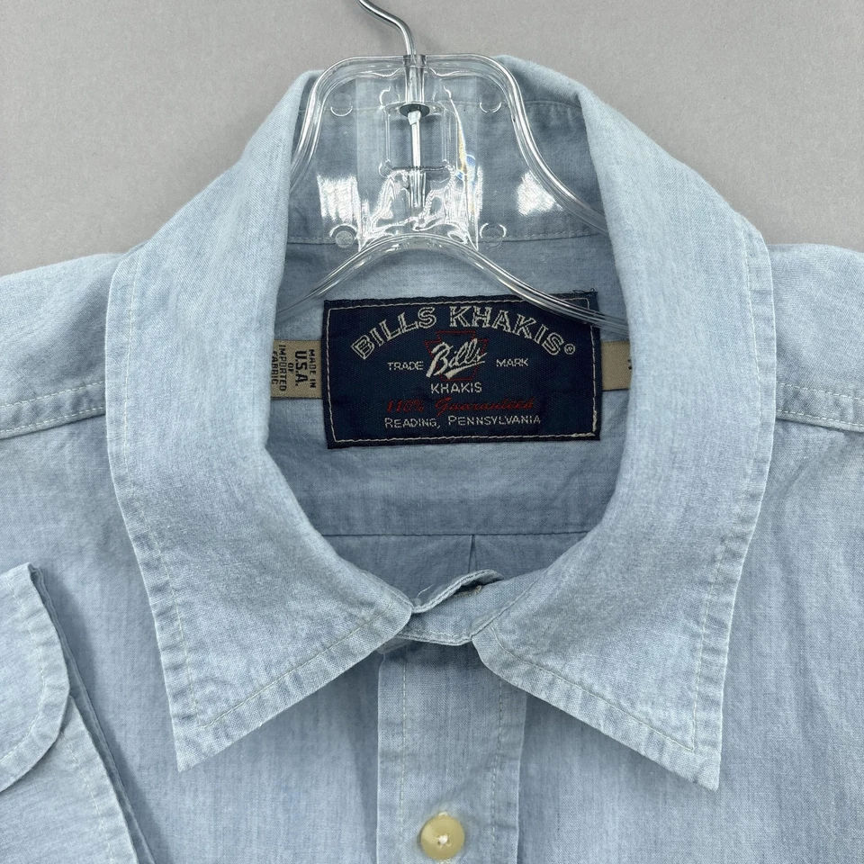 Camisa Bills Khakis Para Hombres Mediana Azul Cambray Botón Delantero Ropa de Trabajo Hecha en EE. UU. Foto 4 de 4