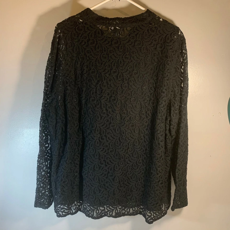 Blusa de encaje negra manga larga Dialogue XL para mujer Foto 2 de 4