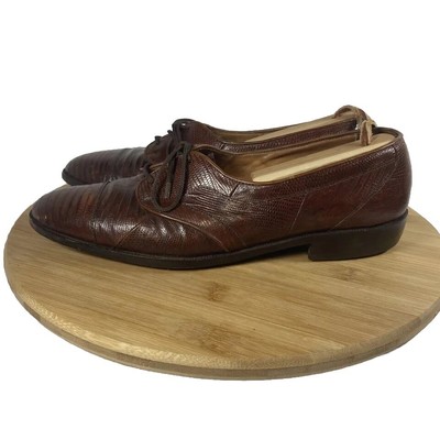 M Stuart Lizard Dress Shoes Vintage Loafers Lace Up Brown Size 8.5 Lizard Calf - Belgian Shoes main image 4