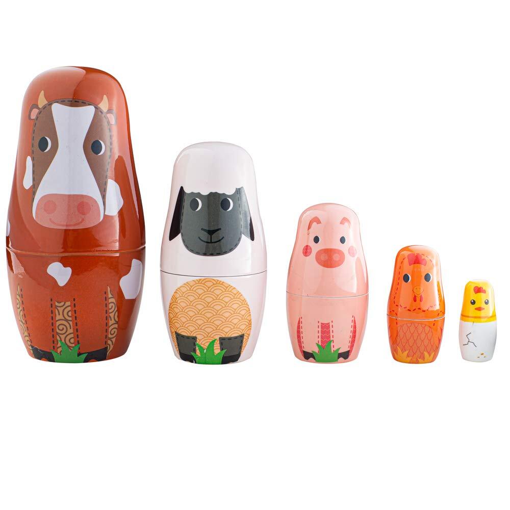Bigjigs - Farm Animal Russian Dolls Furniture, Decoration and Storage for Kids,