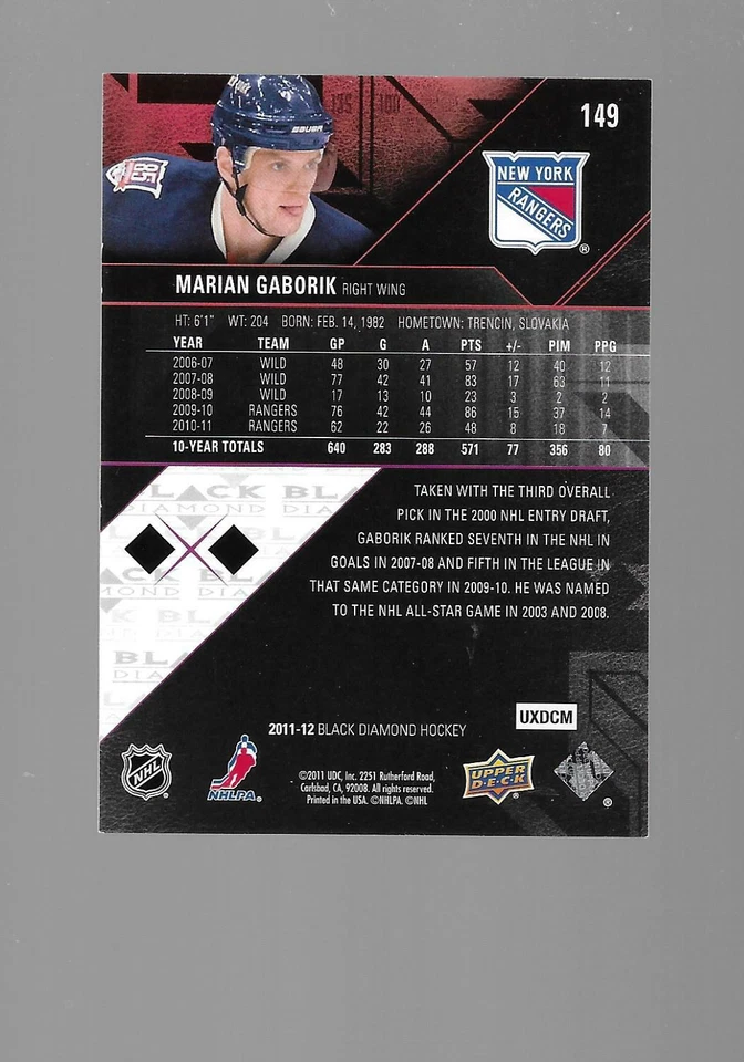 2011-12   Marian Gaborik, Upper Deck Black Diamond, Double Diamond - Image 2 of 2