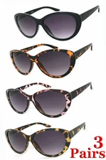3 Pairs Combo Cat Eye Full Lens Magnified Tinted Sun Readers Reading Sunglasses