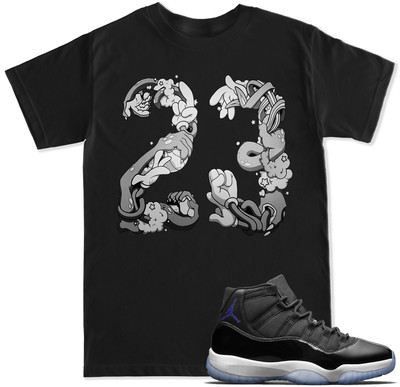 Space Jam 45 23 T Shirt XI 23 Retro 11 2016 Black to match with Air Js  shoes