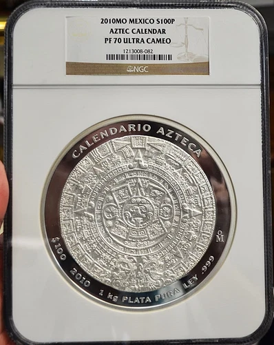 2010 $100P Mexico Aztec Calendar 1 KILO Silver PF 70 NGC PROOF Coin 32.15 ozt