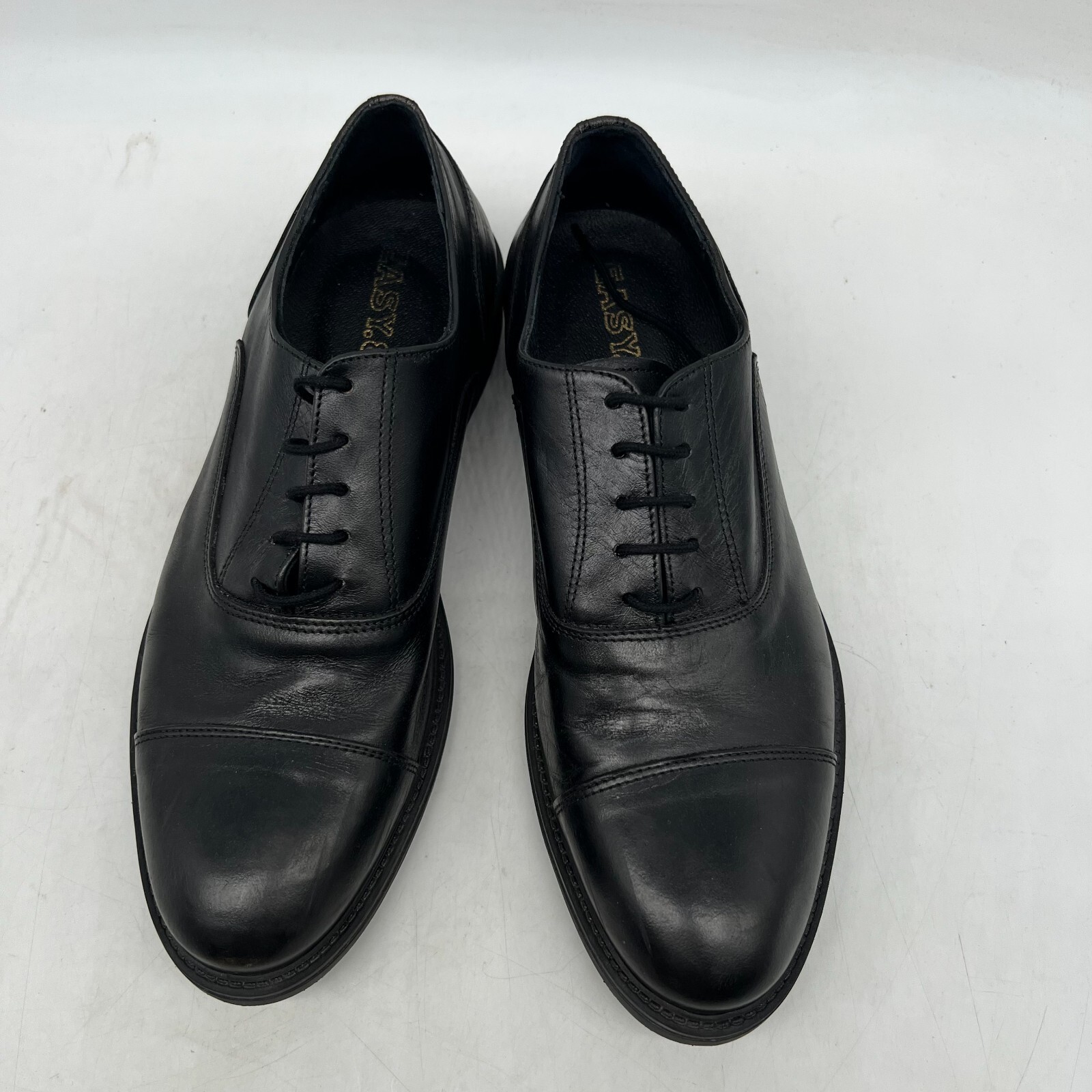 SAOLA Easy 8 Mens Leather Almond Toe Lace Up Low Top Black Oxford Dress Shoes Size 10