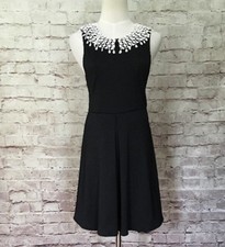 Free People Fit & Flare Dress Black Knit White Lace Collar Open Back - Size XS
