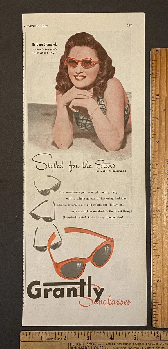 Vintage Print Ad Grantly Sunglasses Barbara Stanwyck Movie Star