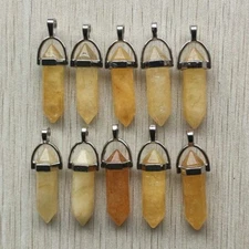 30pcs Imitation Citrine Natural Quartz Stone Pendants Hexagonal Pillar Pendulum