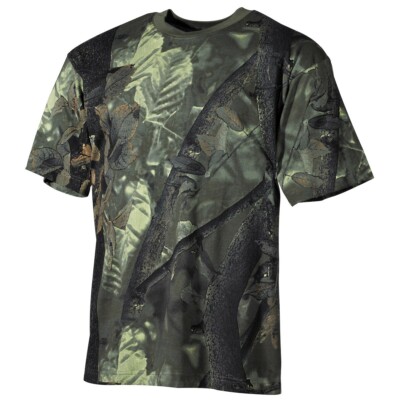 T-shirt MFH Stile Militare USA – Mimetica Woodland, 100% Cotone, Maniche Corte, Prodotta In Germania