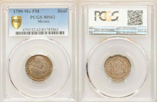 Silver Coin Mexico One Real 1799 FM Charles IIII of Spain Mint Mark Mo MS62