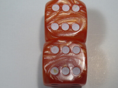 NEW Dice Set of 2 D6 (22mm) - Pearl Orange w/ white pips