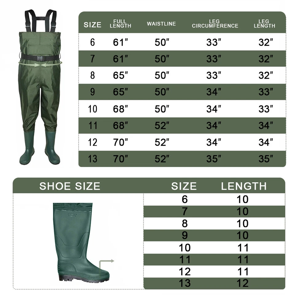 2-Ply Chest Waders Nylon Hunting Fishing Waterproof Rubber Bootfoot 6-13 size - Image 2 of 4