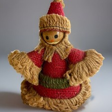 Vintage Christmas Santa Claus Red Burlap Outfit With Trim Cardboard Cone