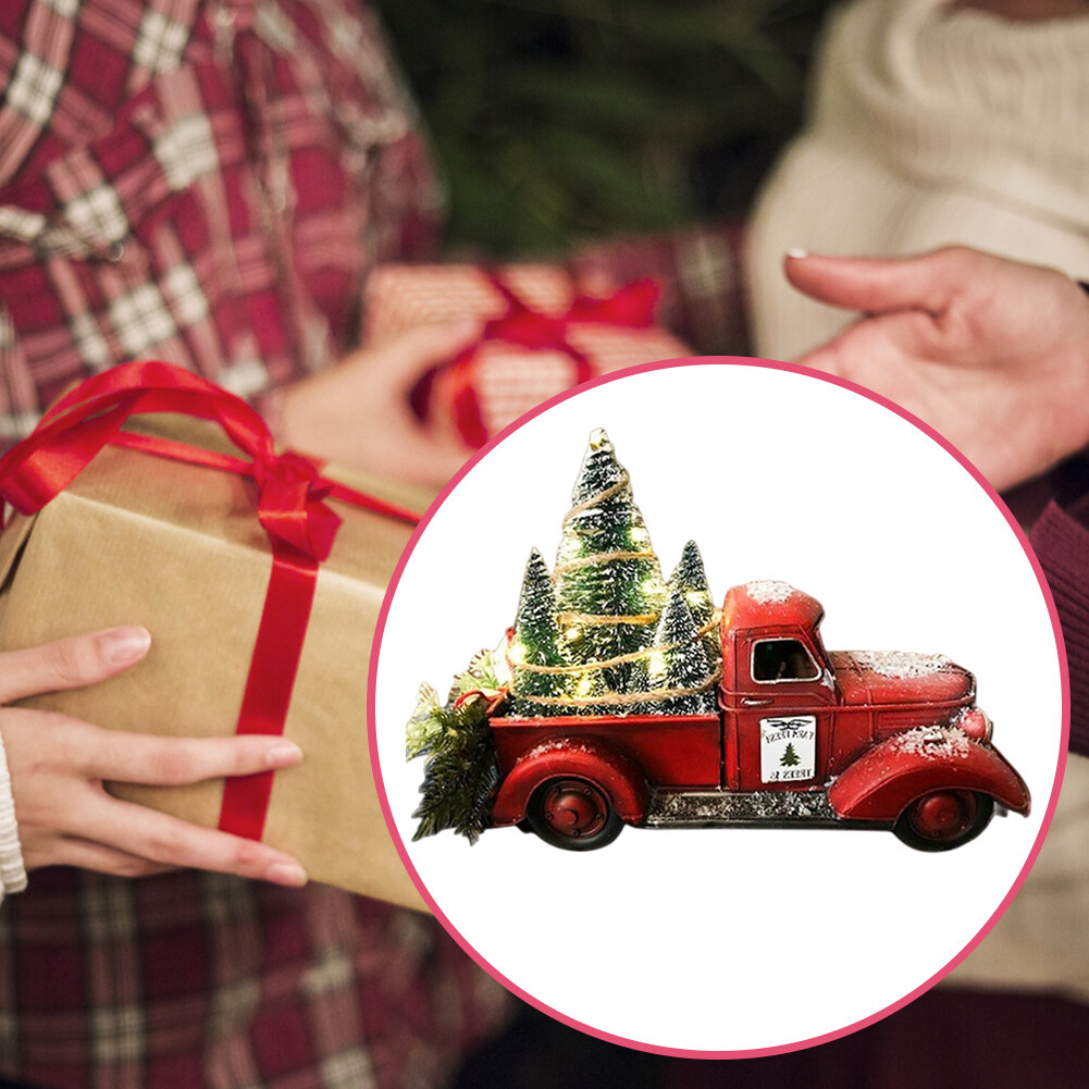 Vintage Red Truck with Mini Christmas Tree Small Vintage Red Truck LED