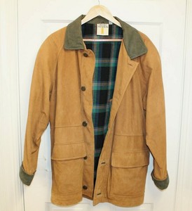 Mens Soft Brown Leather Barn Jacket Coat Sz M Flannel Lined By