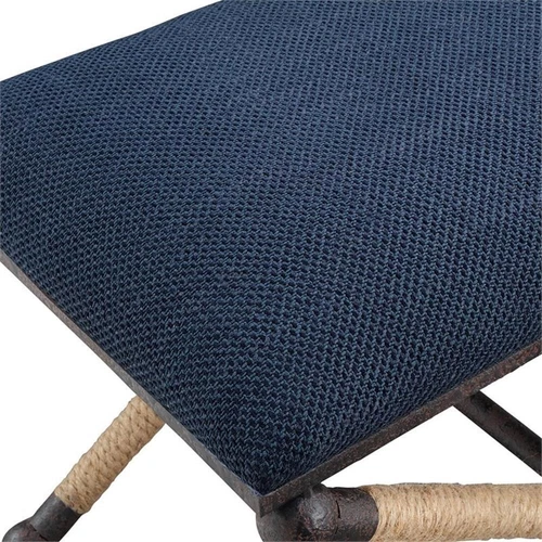 Uttermost Firth Small Fabric and Iron Metal Bench in Rich Textured Navy Blue - Picture 5 of 7