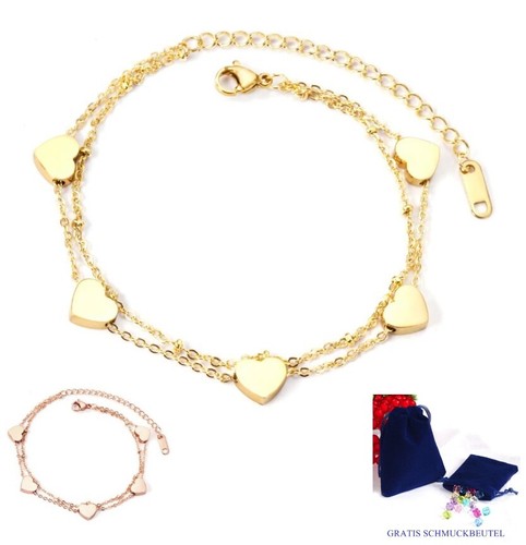 Herz Armband Edelstahl Gelbgold plattiert Damen Liebe ❤️ Geschenke für Frauen - Bild 1 von 11