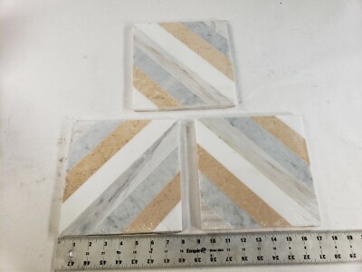 (Lot Of 18) Metropolitan Lafenice 8''x8'' Chevron Geometric Marble Tile MTROLAFNCE