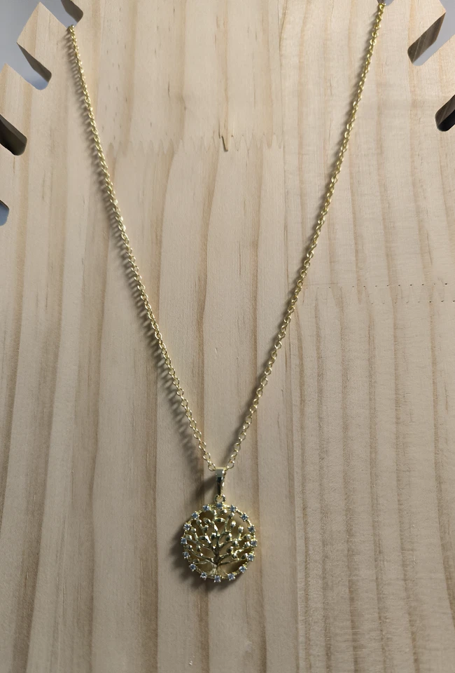 Collier - Femme - Pendentif - Arbre de Vie - Blanc - Plaqué Or Jaune 585/1000 - Photo 2/4