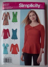 Neckline accent tops flared hemsline pattern 0931 / 1539 size 4 6 8 10 12 UNCUT