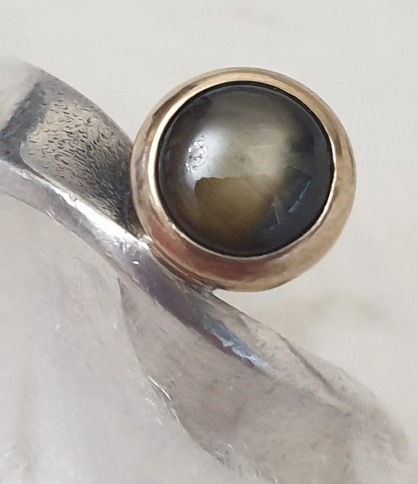 Schwarzer Stern-Saphir Designer Ring von KM 925 Silber / 18 Karat Gold Gr. 51 - Bild 3 von 4