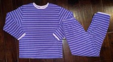 Land's End Girl's Soft Fleece Purple Pink Striped 2pc Pajamas Set Large 14 16 Yr