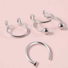 3pcs Fake Nose Studs Stainless Steel Faux Nose Septum Ring Body Piercing Jewelry