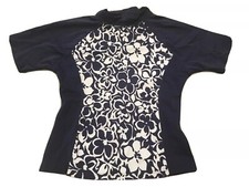 Lands End Small 7/8 Girls Rashguard Swimsuit Top Navy Blue Floral