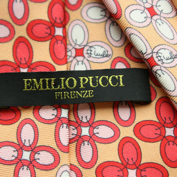 Vintage EMILIO PUCCI Geometric Floral Print Peach Pink Silk Tie image 4