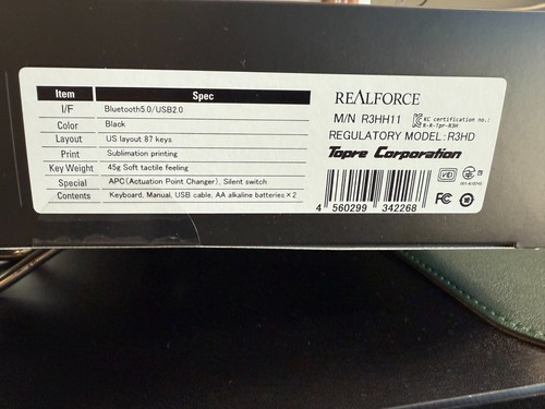 Topre Realforce R3 TKL Mac Wireless Keyboard - Topre Silent 45g Switches - Photo 5/5