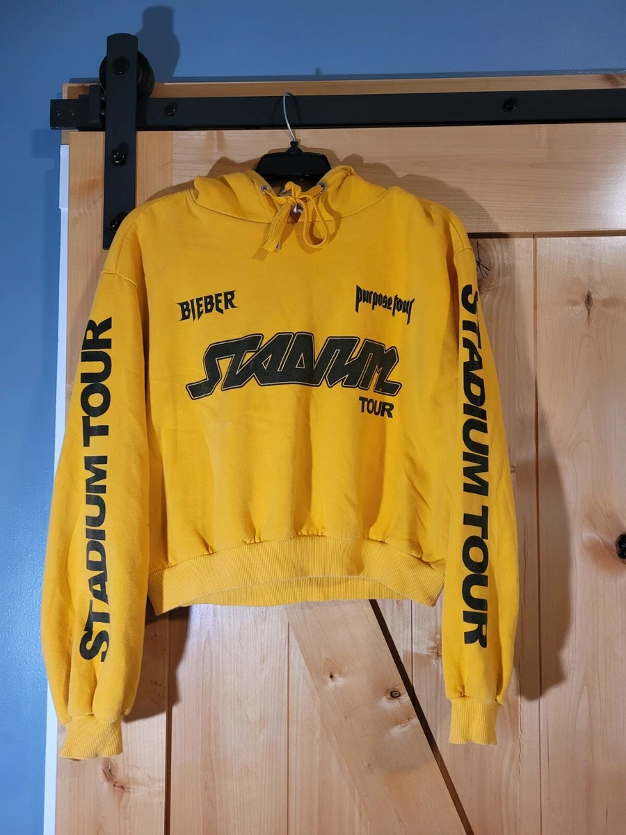 Justin Bieber Stadium Tour Slight Crop Top Hoodie Women s Medium Yellow