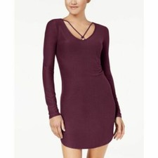 Planet Gold Women's Windsor Wine Juniors L V-Neck Long Sleeves Bodycon Dress NWT