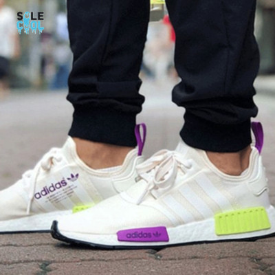 Adidas NMD R1 Men's  White Yellow Purple Shoes Sneakers D96626