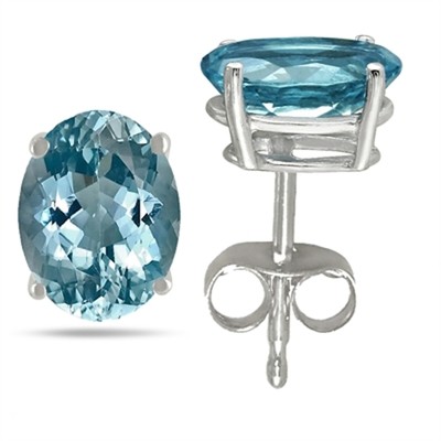 Ohrringe 9 x 7 ovale Form Aquamarin in 14 Karat Weißgold