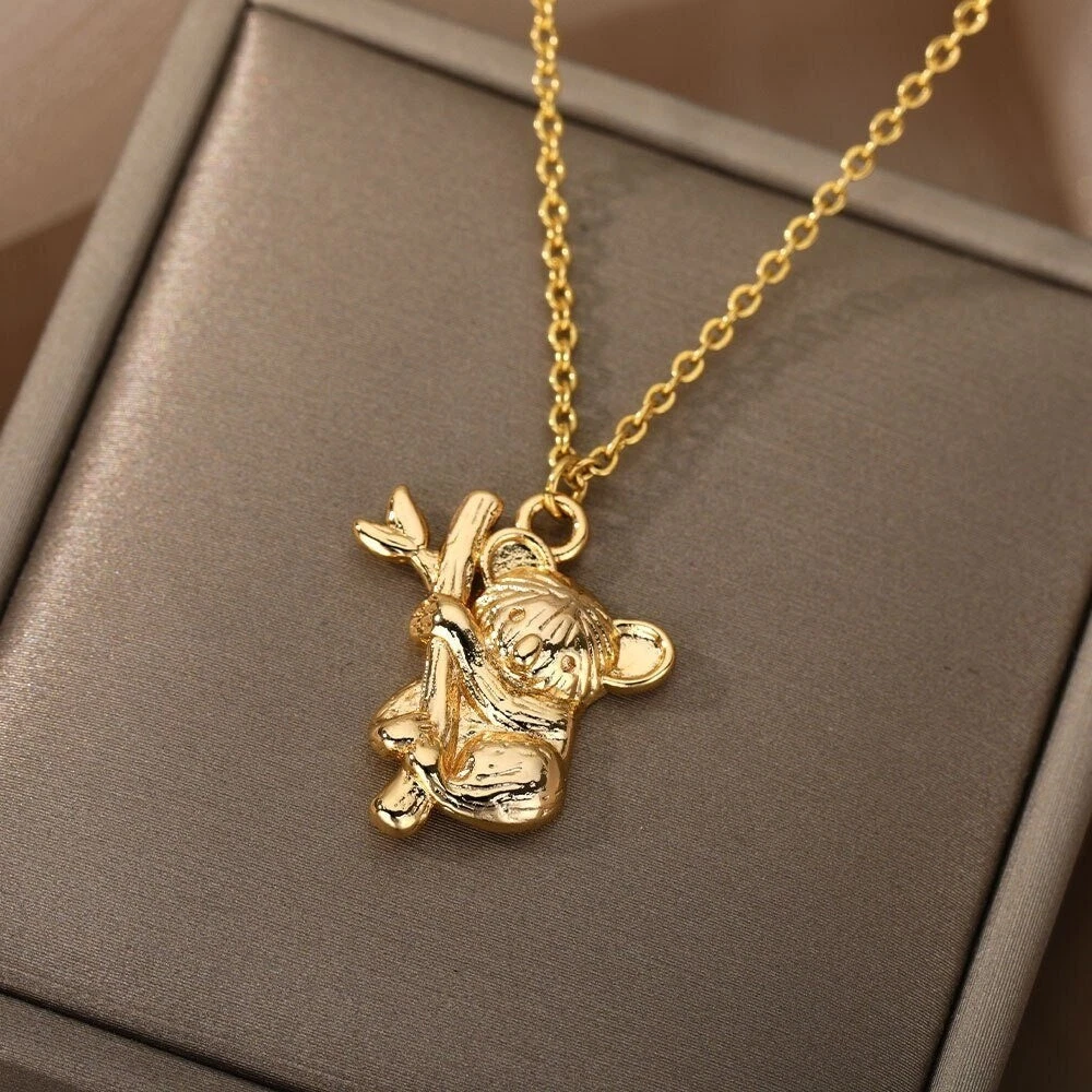 18K Gold Koala Pendant Cute Koala Necklace Gold Koala Necklace for Women