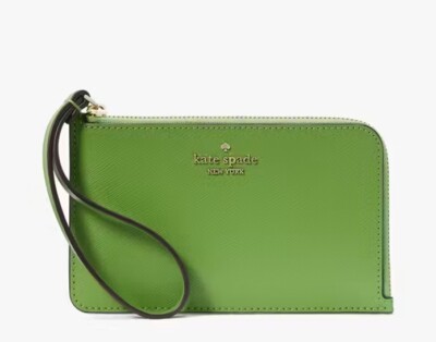 Kate Spade Lucy Small L Zip Wristlet Turtle Green Leather Wallet KH613 $99