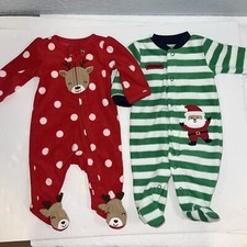 Carter's Christmas Holiday Fleece Play Sleeper Newborn PJ Santa/ Reindeer