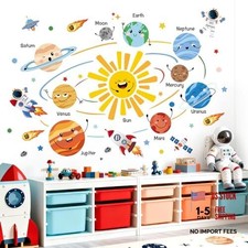 Outer Space Planets Wall Stickers Rocket Astronaut Solar System Wall Decals
