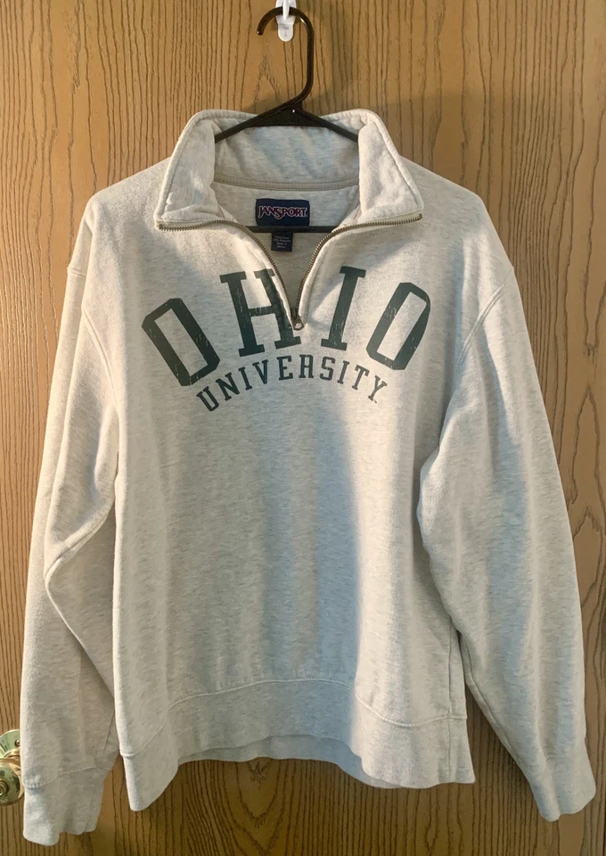 Ohio University Bobcats Jansport Cuarto Cremallera Sudadera Unisex Mediana Gris Acogedora Foto 2 de 4