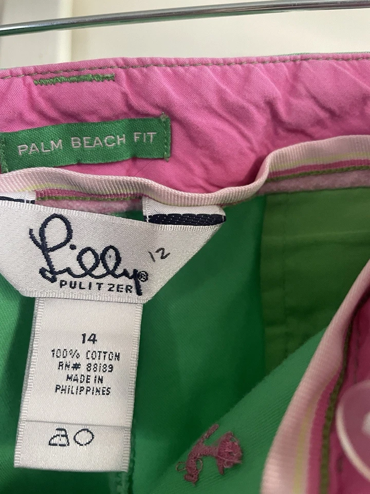 Lilly Pulitzer Size 14 Palm beach Fit Green Crop Pants Embroidered Pink Anchors - Image 2 of 4
