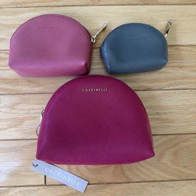 Coccinelle Trio Makeup Cases Pink Gray Italian Leather New With Tags Dust Cover