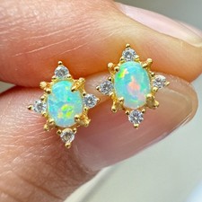 925 Sterling Silver Earrings 4x3mm Natural Opal Zircon Gemstone Star Women Gift