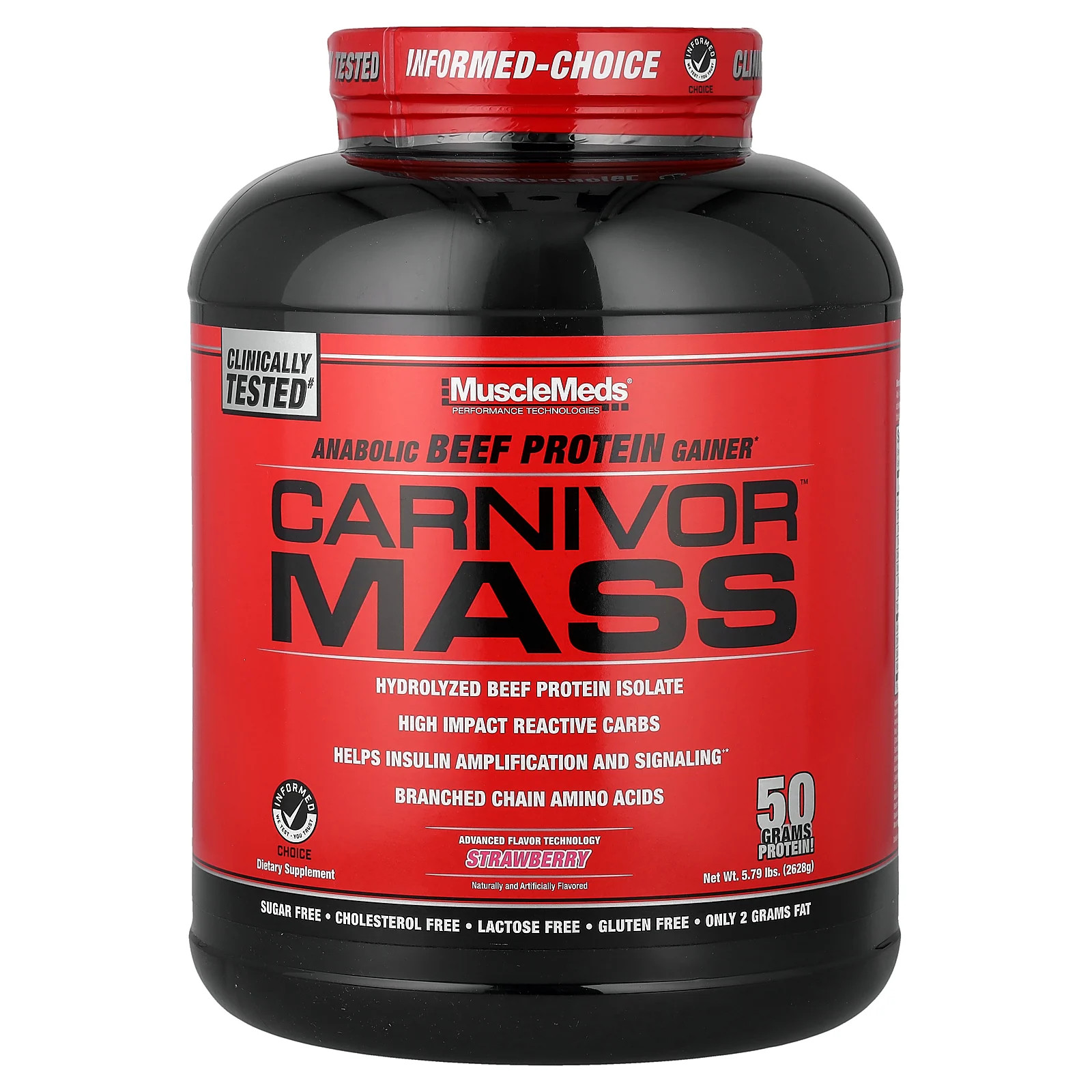 Carnivor Mass анаболический говяжий протеи гейнер Клубника 579 фунтов 2628 г 10190₽