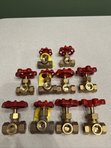 Lot 10 NOS Brass Shut Off Globe Valves Red Handle HVAC Plumbing Industrial